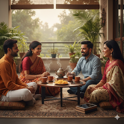 Families having an open conversation over chai